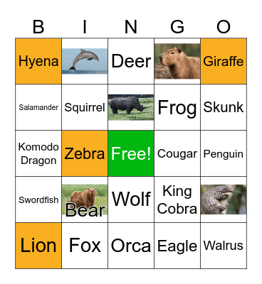 Animal Bingo Card