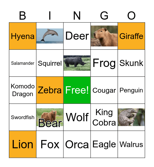 Animal Bingo Card
