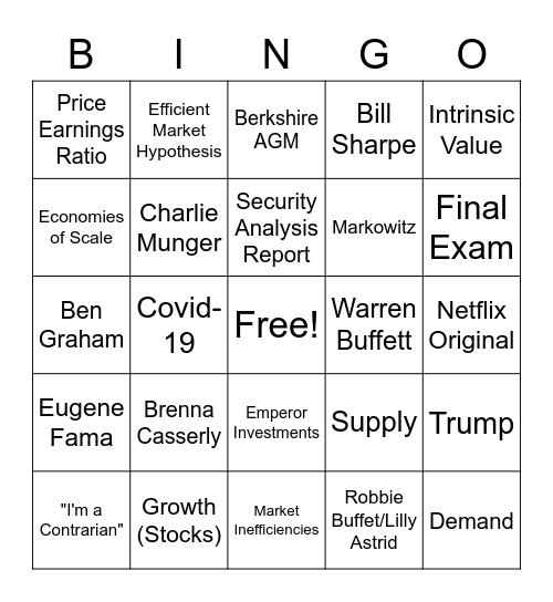 FIN*3000 Bingo Card