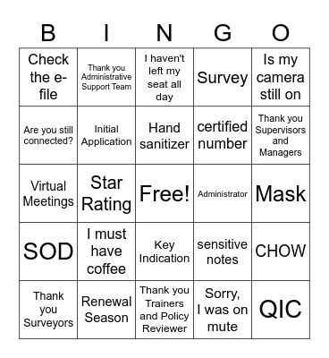 At Home Bingo Card