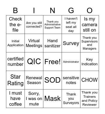 At Home Bingo Card