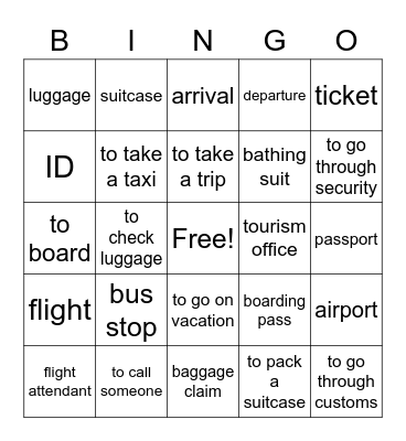 Viaje-Inglés Bingo Card