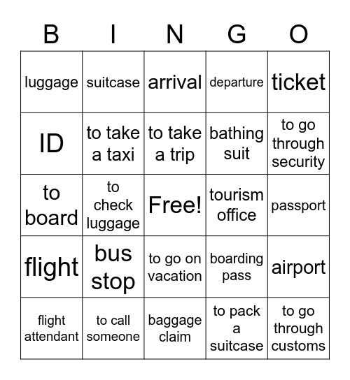 Viaje-Inglés Bingo Card
