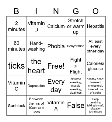 Healthy You Bingo Card