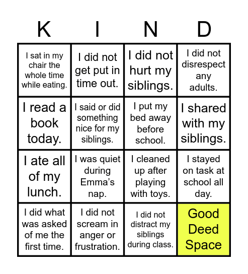 Today I Was... Bingo Card