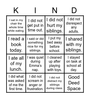 Today I Was... Bingo Card