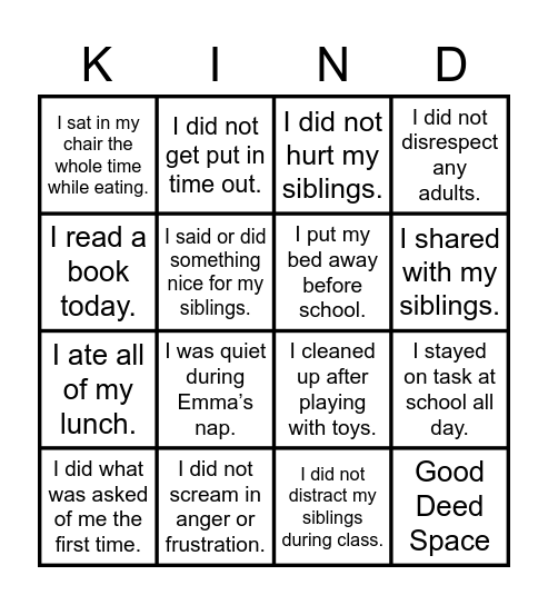 Today I Was... Bingo Card