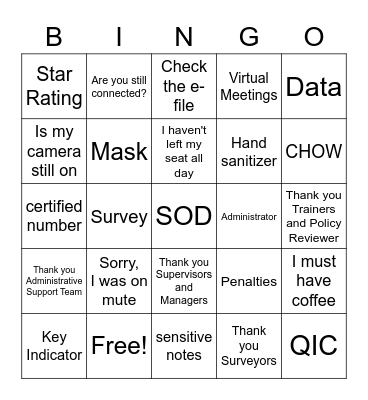 At Home Bingo Card