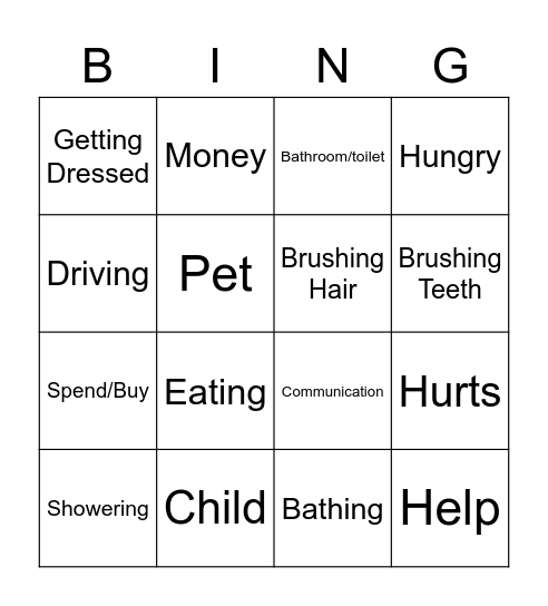 ADL's & IADL's Bingo Card