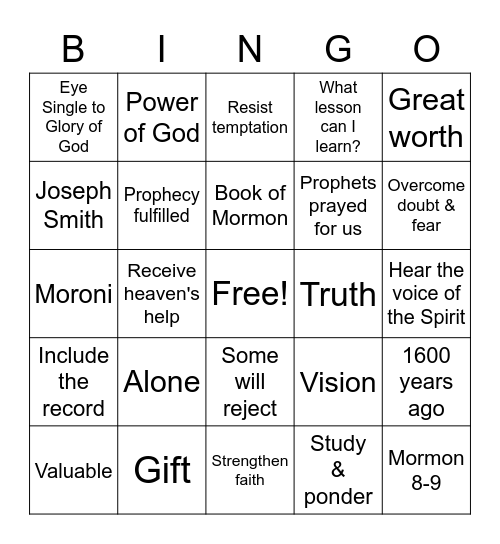 Mormon 8-9 Bingo Card