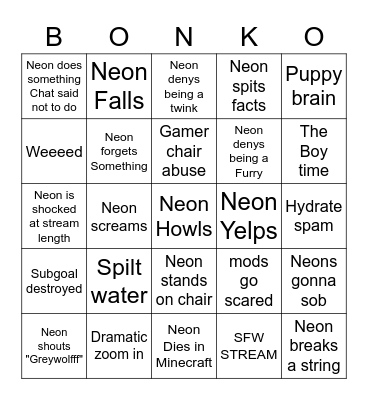 Neon Bingo! Bingo Card