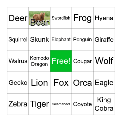 Animal Bingo Card