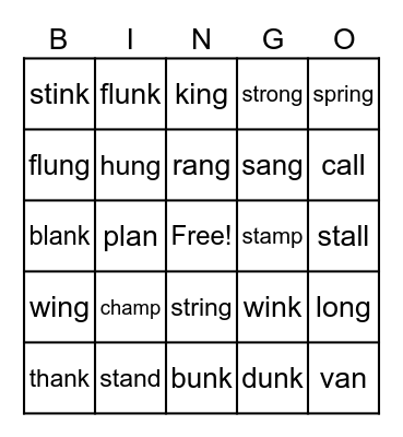 Fundations Unit 2 Bingo Card