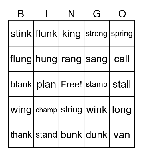 Fundations Unit 2 Bingo Card