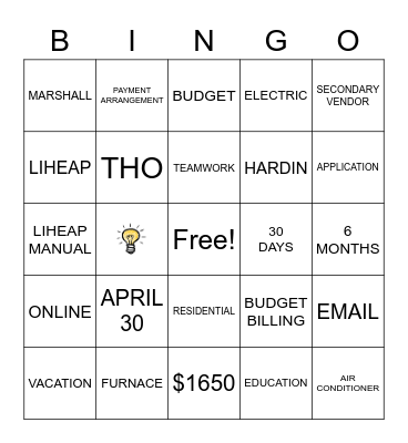 LIHEAP BINGO Card