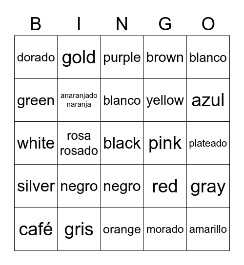 JS- Spanish Colors Bingo Card