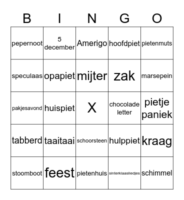Sinterklaasbingo Card