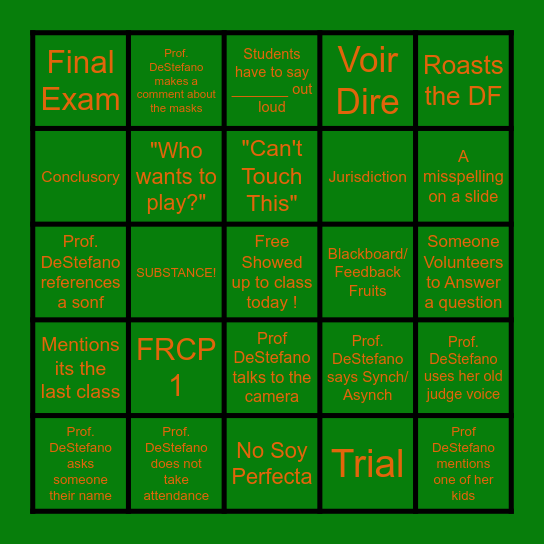 Civil Procedure Bingo Card