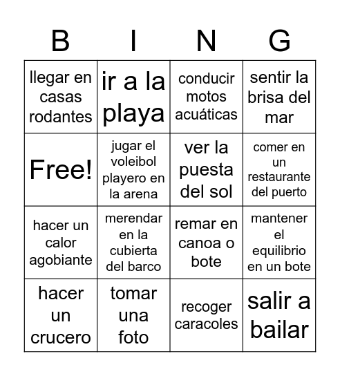 Outdoor Activities in Spanish Bingo Card
