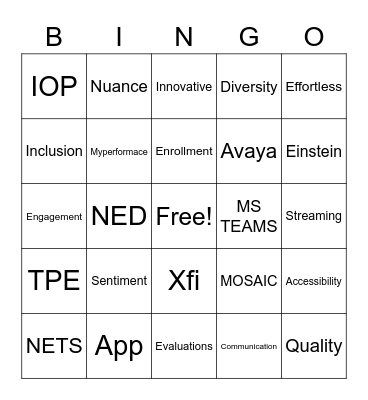 TPE Bingo Card