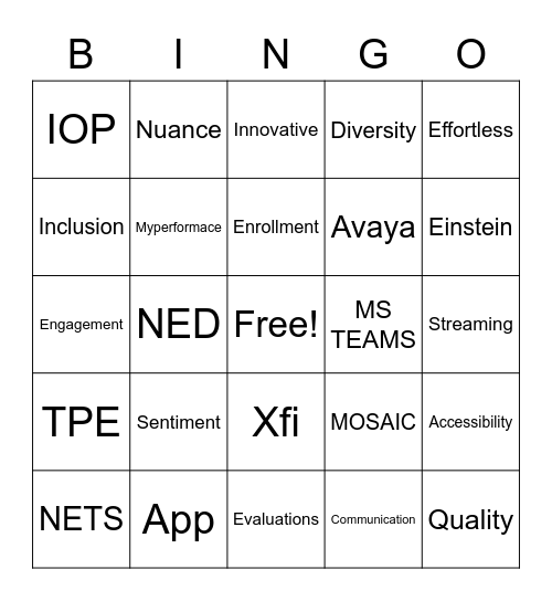TPE Bingo Card