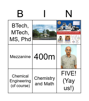 IITM Che 2020 Bingo Card