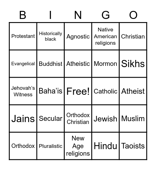 Religious Oppression BINGO Card