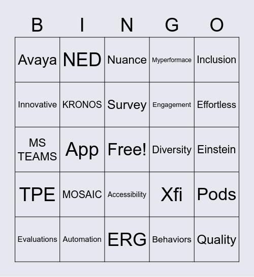 TPE BINGO Card