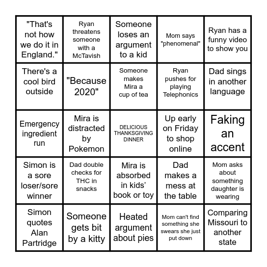 Bingo Card of Tess Bingo Card