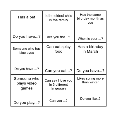 Find Someone who Bingo Card