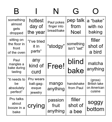 GBBO! Bingo Card