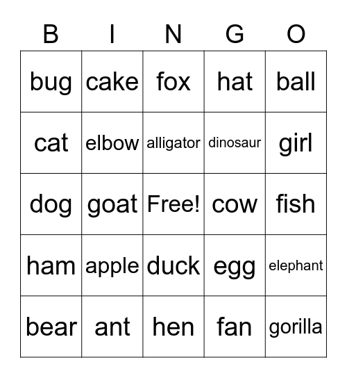 Phonics Bingo Card