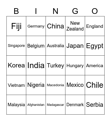 Country Bingo Card