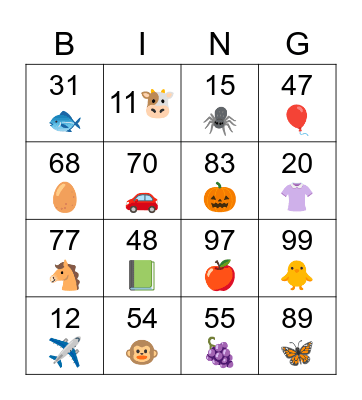 Number/Color/Measure words Bingo Card