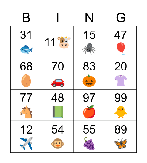 Number/Color/Measure words Bingo Card