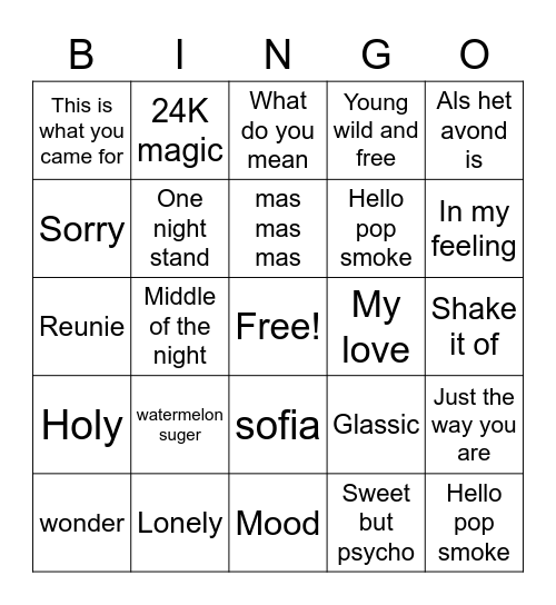 Muziek bingo Card