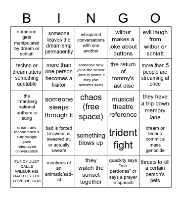 november 16th's war for l'manberg bingo Card