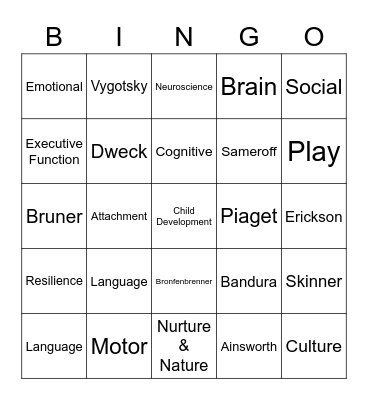 Child Development BINGO Card