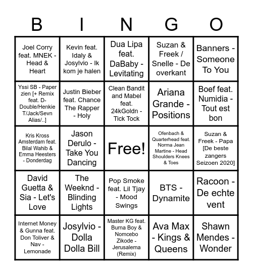 Muziek Bingo Card