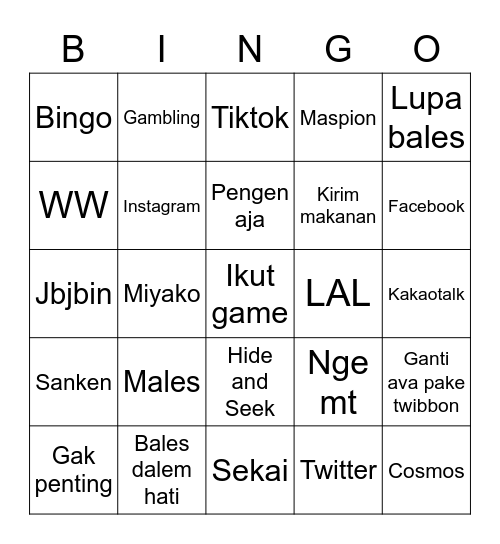 Dilayung Bingo 🤍 Bingo Card