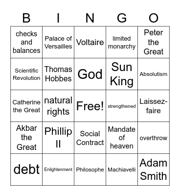 Enlightenment/Age of Absolutism Bingo Card