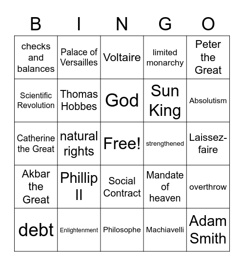 Enlightenment/Age of Absolutism Bingo Card
