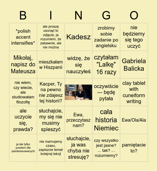 lekcje historii Bingo Card