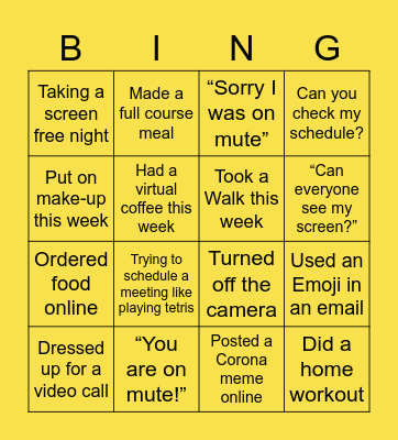 Remote Work Bingo Card