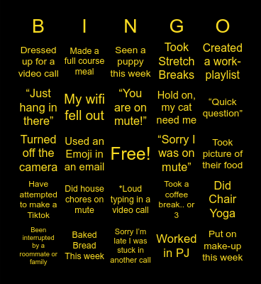 Remote Work Bingo Card