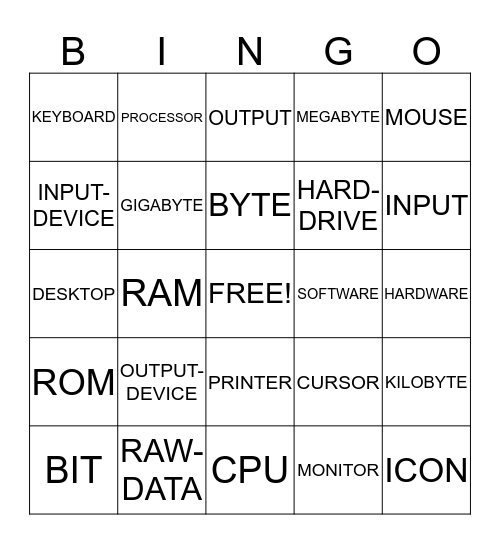 Vocabulary Bingo Card