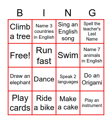 Expressing ability and inability Bingo Card