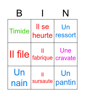 Les mots de Oui Oui 1 Bingo Card