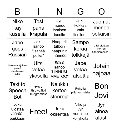 HYMY Bingo was his name-o! Bingo Card