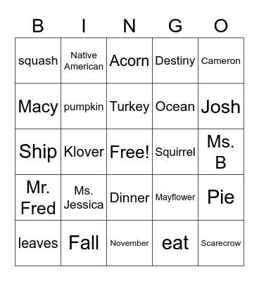 Thanksgiving Bingo Card